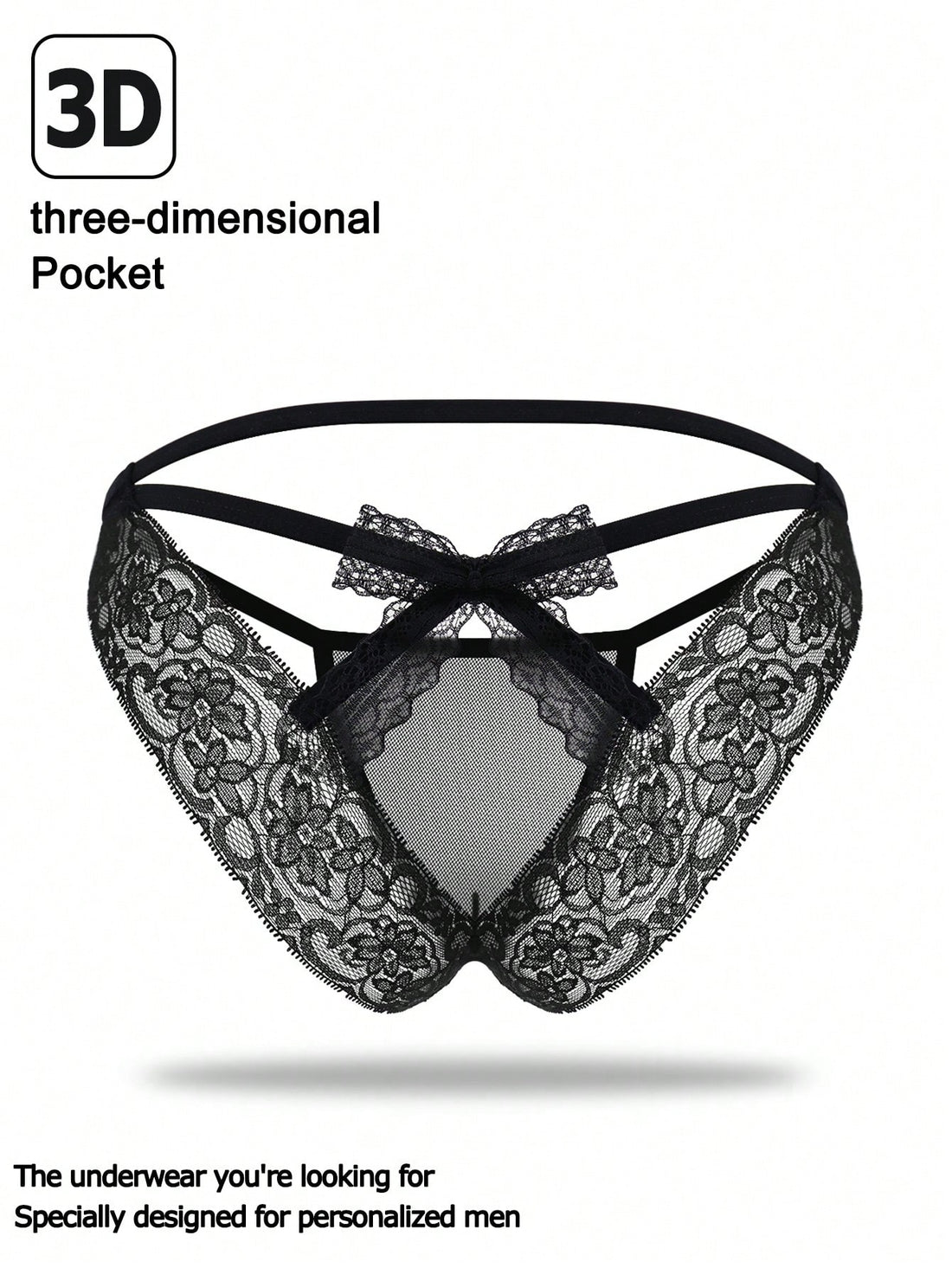 Men’s Mid Waist Black Mesh Shorts With Lace Bow Floral Trim