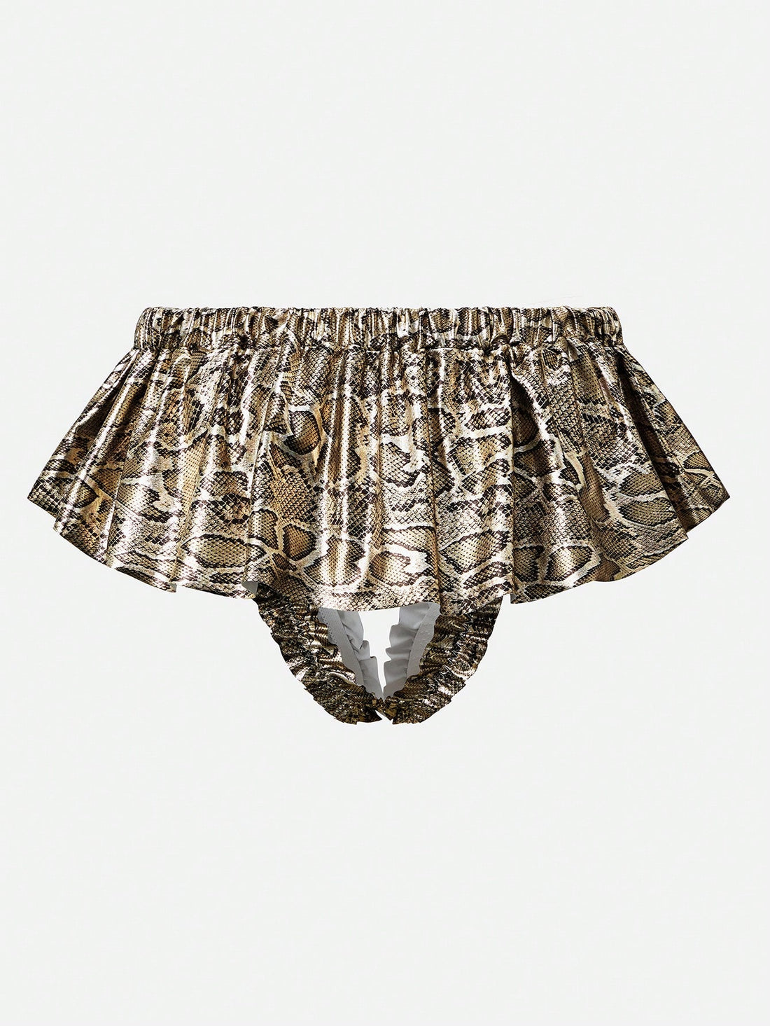 Men’s Casual Shorts With Snakeskin Print Ruffle And Bow Detail