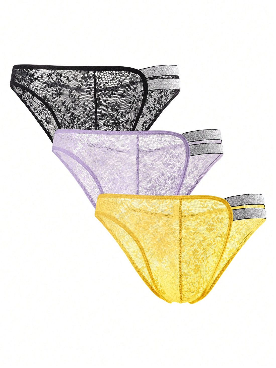 Set 3PCS Men’s Lace Trim Shorts Multicolor