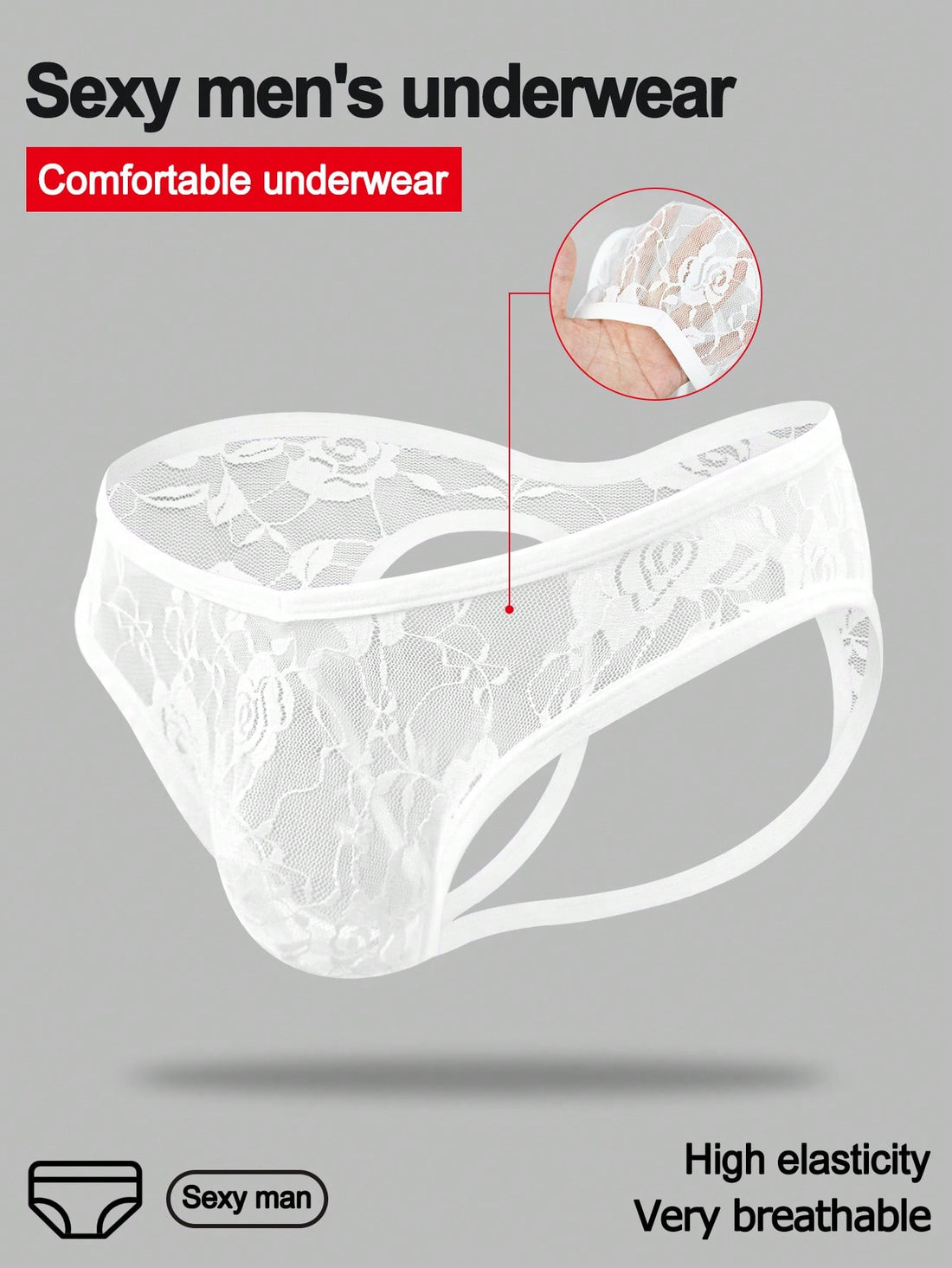 Men’s Casual Shorts With Black Rose Lace Trim Cutout Back